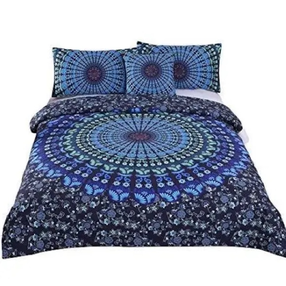 Blue Mandala Queen Sized Duvet Cover & Pillow Shams Set